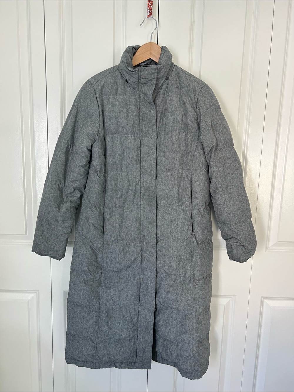 L.L.Bean DownTek Down Insulated Long Puffer Coat Gray Full Zip Snap XS Petite